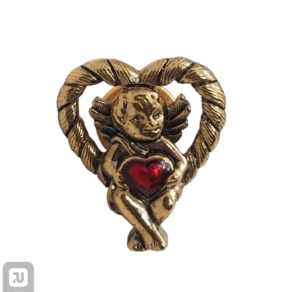 AVON 1994 ANGEL OF LOVE CHERUB HEART PIN - Picture 1 of 3
